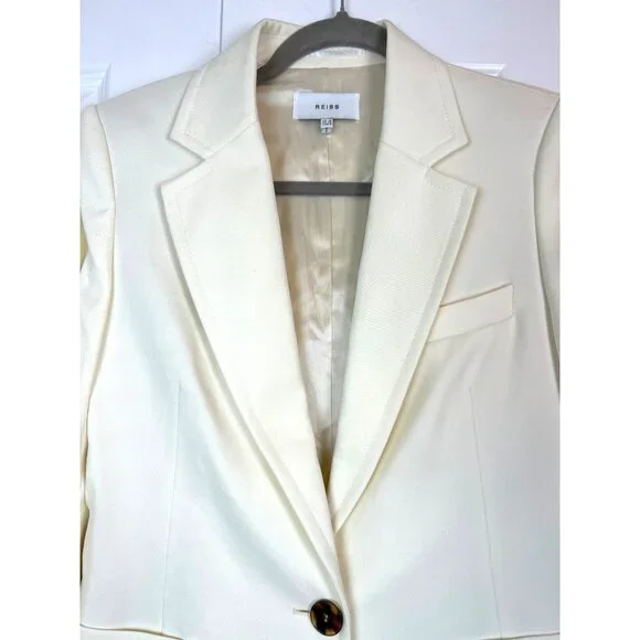 Reiss Women's Ember Cream Off White Tailored Single Breasted One Button Blazer 6 - Picture 4 of 16